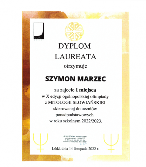 dyplom laureata olimpiady